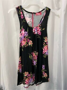 Tory Burch Black Floral Scoop Neck Tank - Pink & Purple Blooms